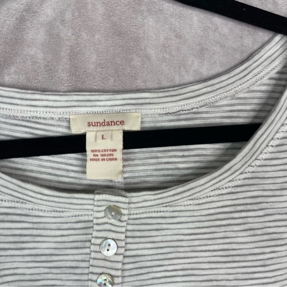 Sundance Striped Asymmetric Hem Henley Shirt Dress In White Size L - Picture 6 of 7